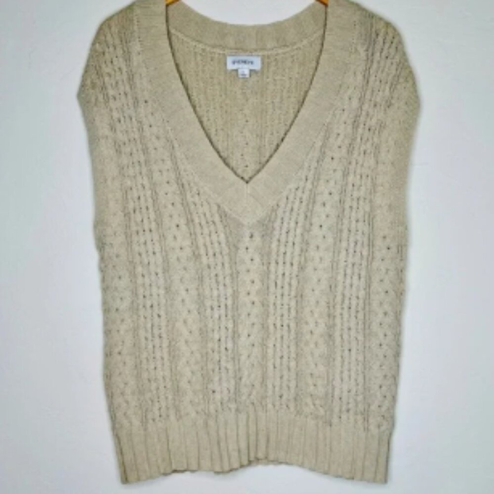 Evereve Sweater Vest Cable Knit V Neck Sleeveless Cream Beige Neutral Large NWOT